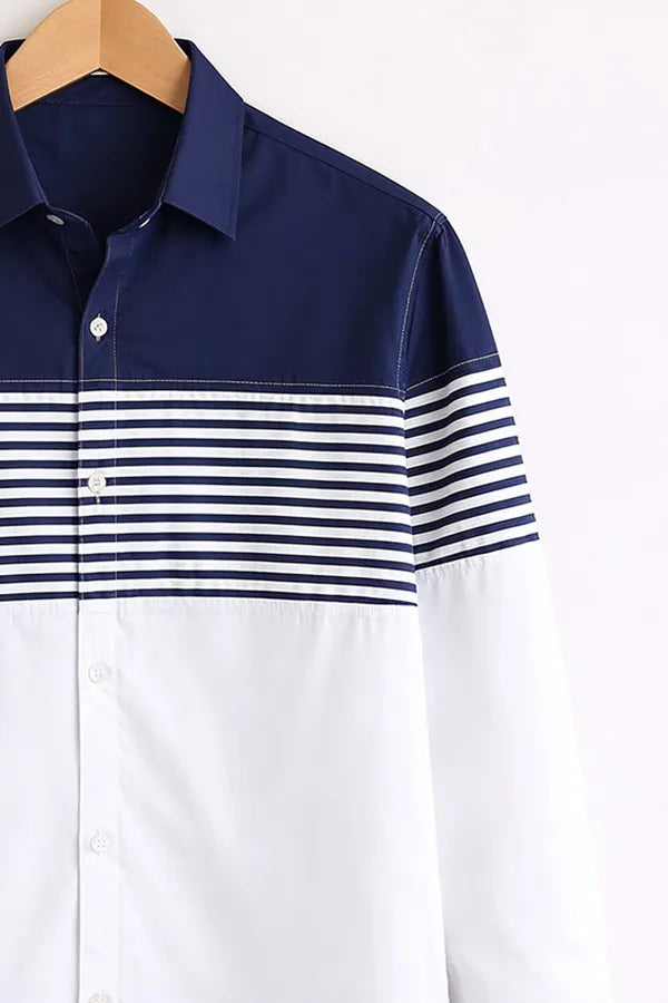 Buy HarbourStreets Navy & White Striped Panel Premium Full Sleeve Shirt Online In Assam