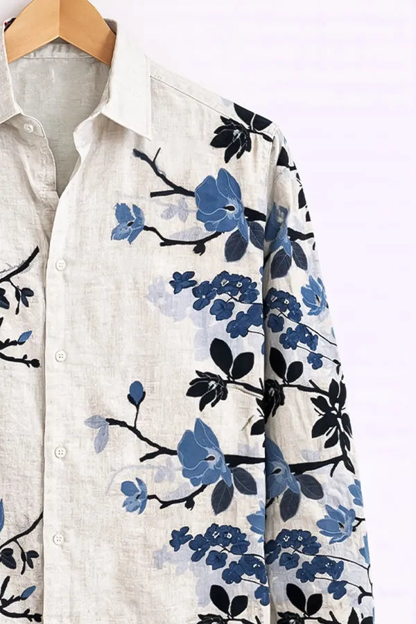 Buy HarbourStreets Punjabi Stlye Luxury Blue Blossom Shirt Online In Chanidgardh
