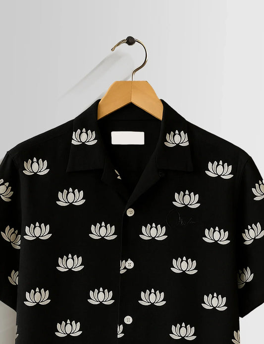 Buy HarbourStreets Black Small Lotus Printed Premium Delhi trend Shirt Online