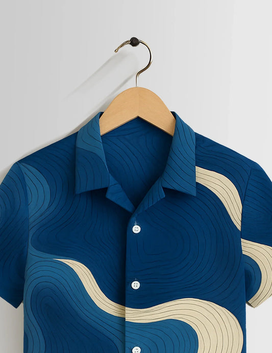 Buy HarbourStreets Blue Wavy Pattern Odisha Style Shirt Online