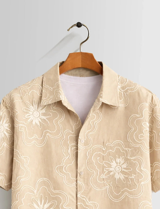 Buy HarbourStreets Goa Style Cream Outline Premium Half Sleeve Shirt Online