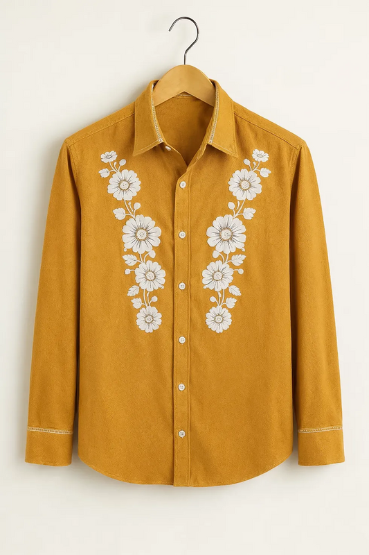 Buy HarbourStreets Mustard Floral Embroidered Premium Shirt Online In Manipur