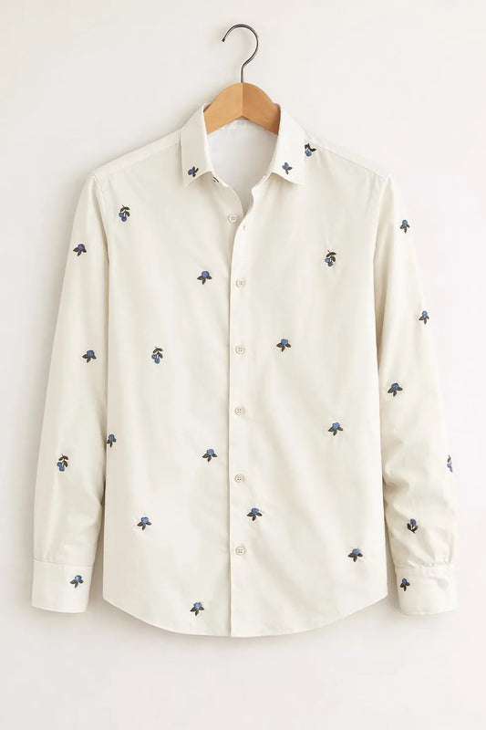 Shop HarbourStreets White Micro Floral Premium Kolkatta Style Shirt Online