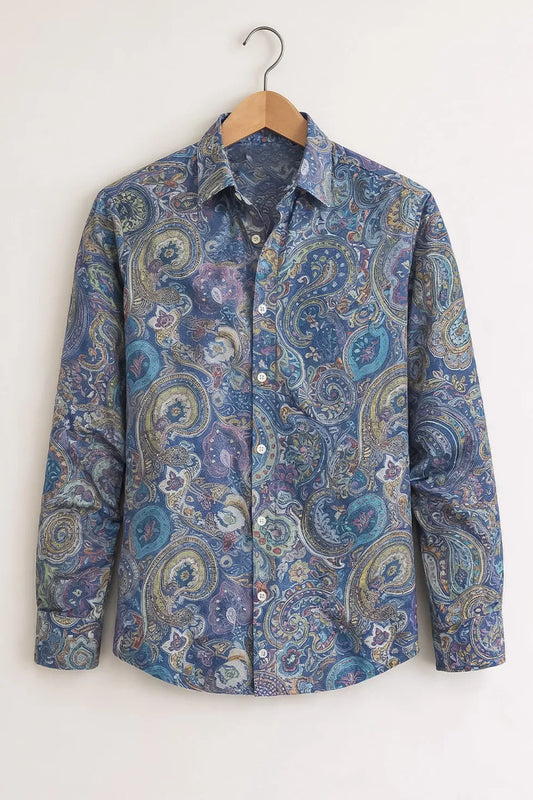 Buy HarbourStreets Luxury Blue Paisley Print Cotton Shirt Online In Agra