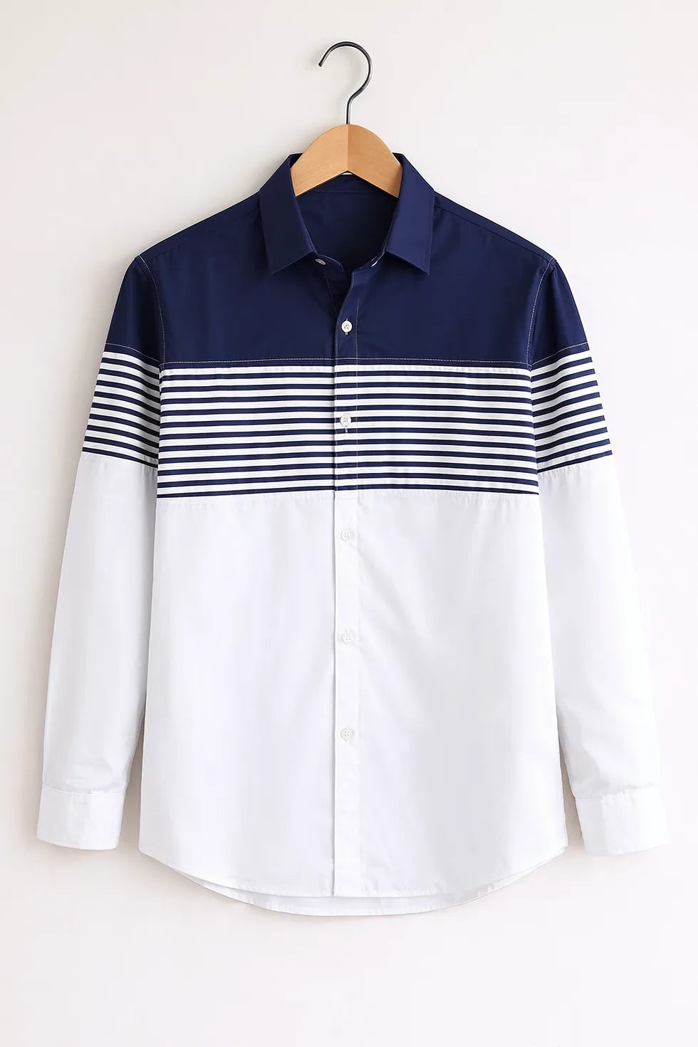 Buy HarbourStreets Navy & White Striped Panel Premium Full Sleeve Shirt Online In Assam