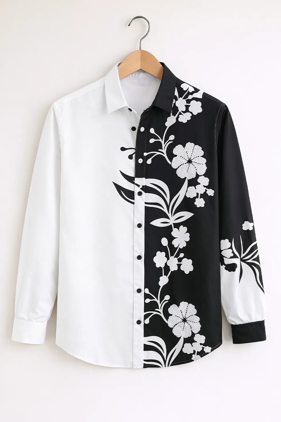 Buy HarbourStreets Luxury Black & White Split Floral Shirt Online In Punjab