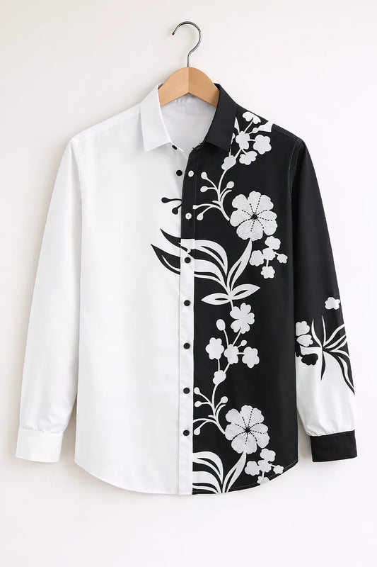 Buy HarbourStreets Luxury Black & White Split Floral Shirt Online In Punjab