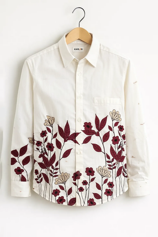 Buy HarbourStreets Luxury White Floral Embroidered Print Shirt Online In Kanpur-up