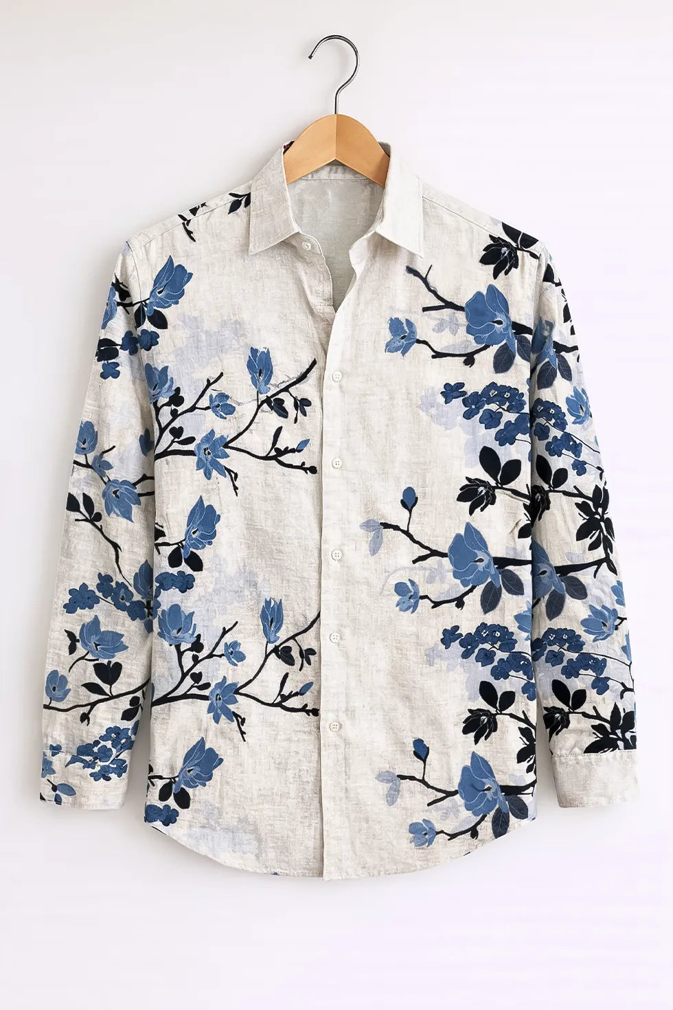 Buy HarbourStreets Punjabi Stlye Luxury Blue Blossom Shirt Online In Chanidgardh