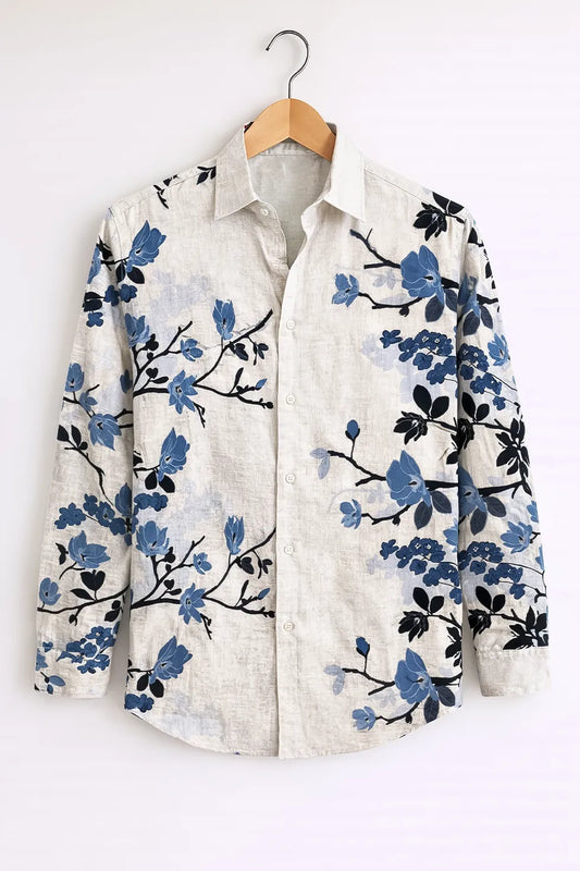 Buy HarbourStreets Punjabi Stlye Luxury Blue Blossom Shirt Online In Chanidgardh