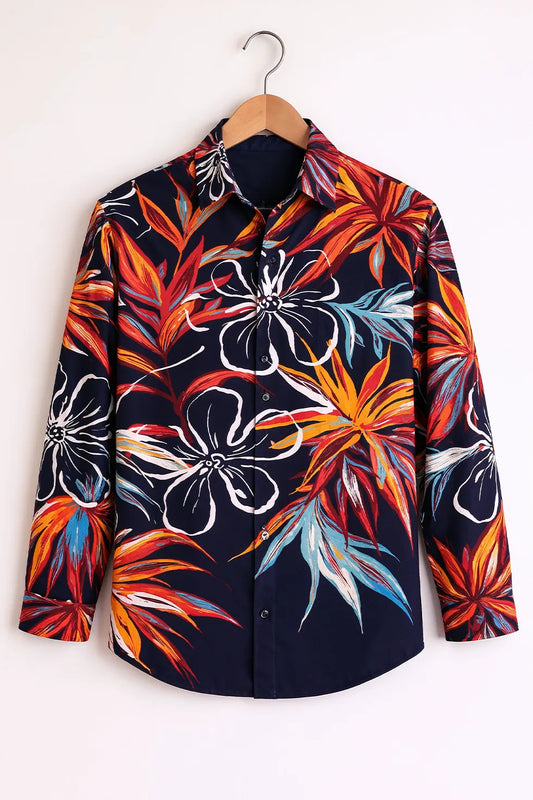 Buy HarbourStreets Navy Tropical Floral Premium Full Sleeve Shirt Online
