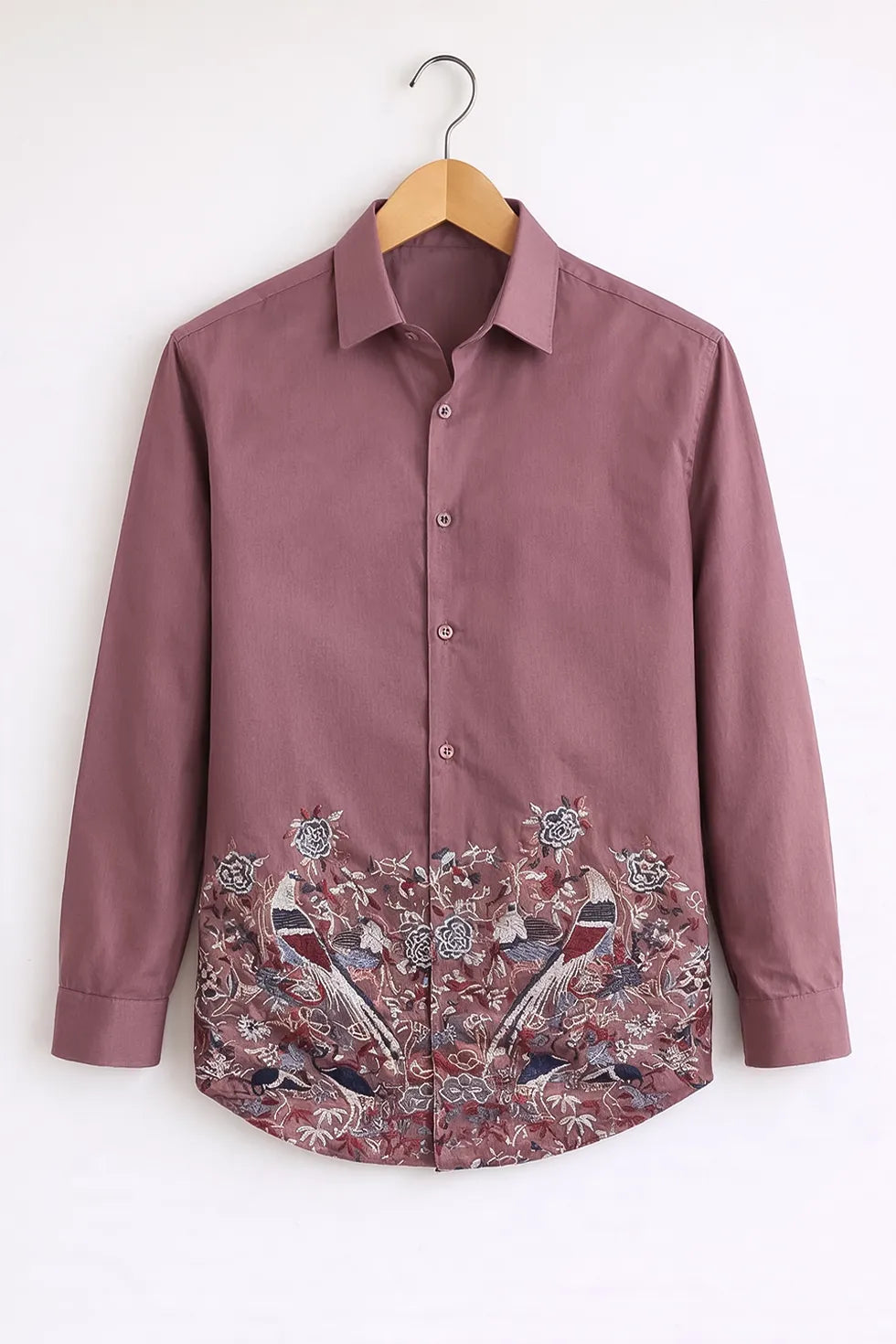 Buy HarbourStreets Mauve Bird Embroidered Premium Shirt Online In Patna