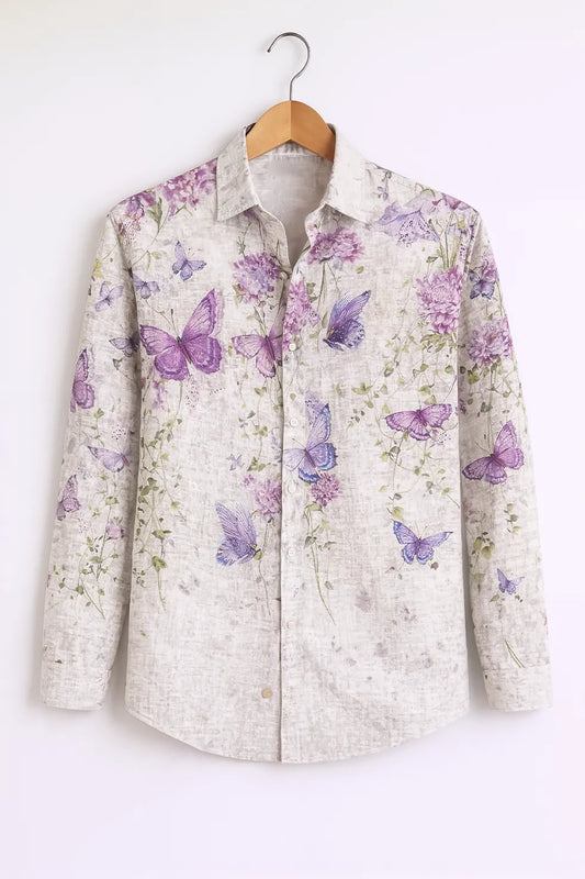 Buy HarbourStreets Luxury Lavender Butterfly Print Shirt Online In Lucknow-Uttarpradesh