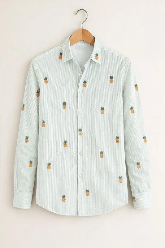 Buy HarbourStreets Mint Pineapple Embroidered Premium Shirt Online In Patna