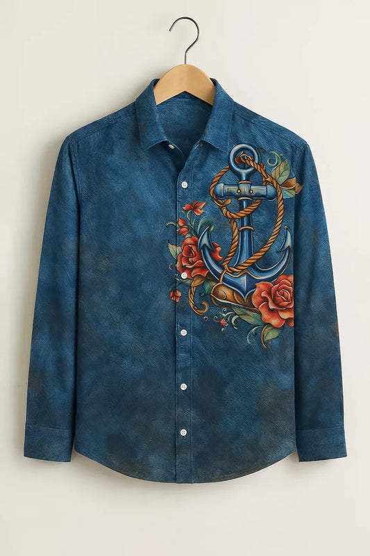 Buy HarbourStreets Navy Blue Anchor Art Premium Full Sleeve Shirt Online In Manipur
