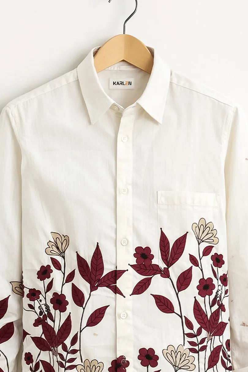 Buy HarbourStreets Luxury White Floral Embroidered Print Shirt Online In Kanpur-up