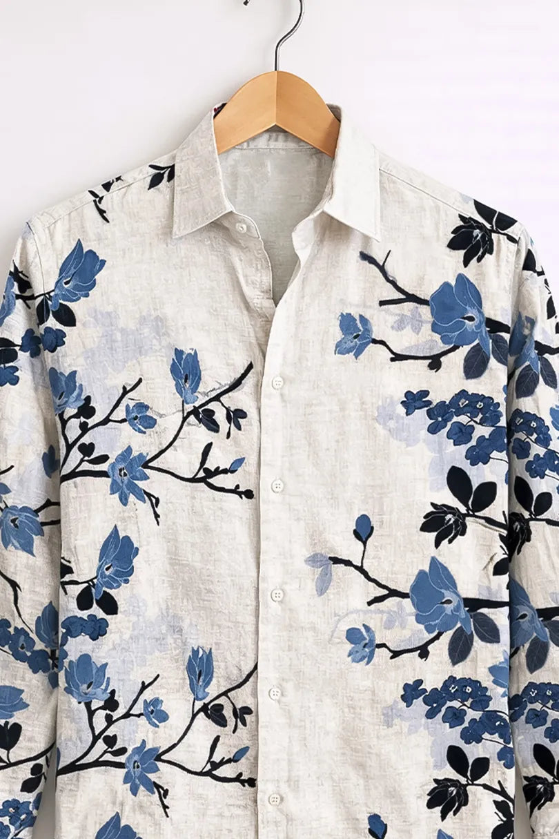 Buy HarbourStreets Punjabi Stlye Luxury Blue Blossom Shirt Online In Chanidgardh