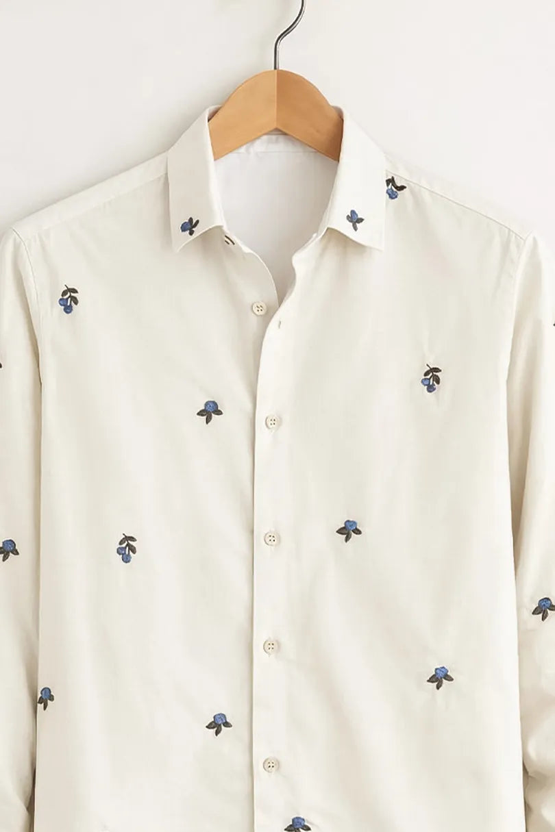 Shop HarbourStreets White Micro Floral Premium Kolkatta Style Shirt Online