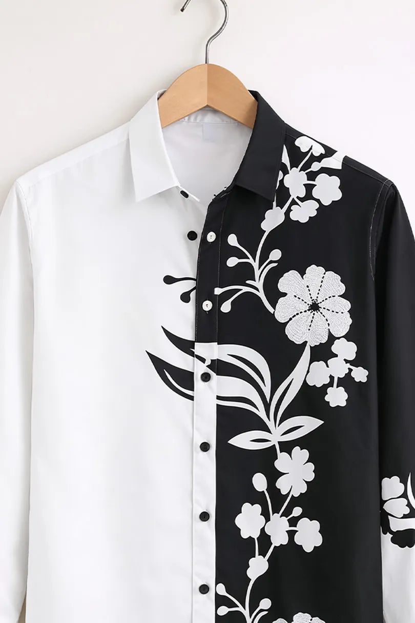 Buy HarbourStreets Luxury Black & White Split Floral Shirt Online In Punjab