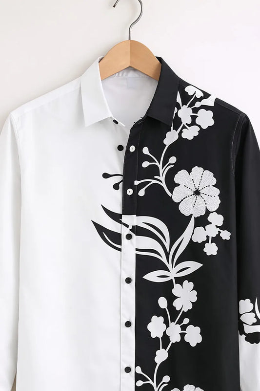 Buy HarbourStreets Luxury Black & White Split Floral Shirt Online In Punjab