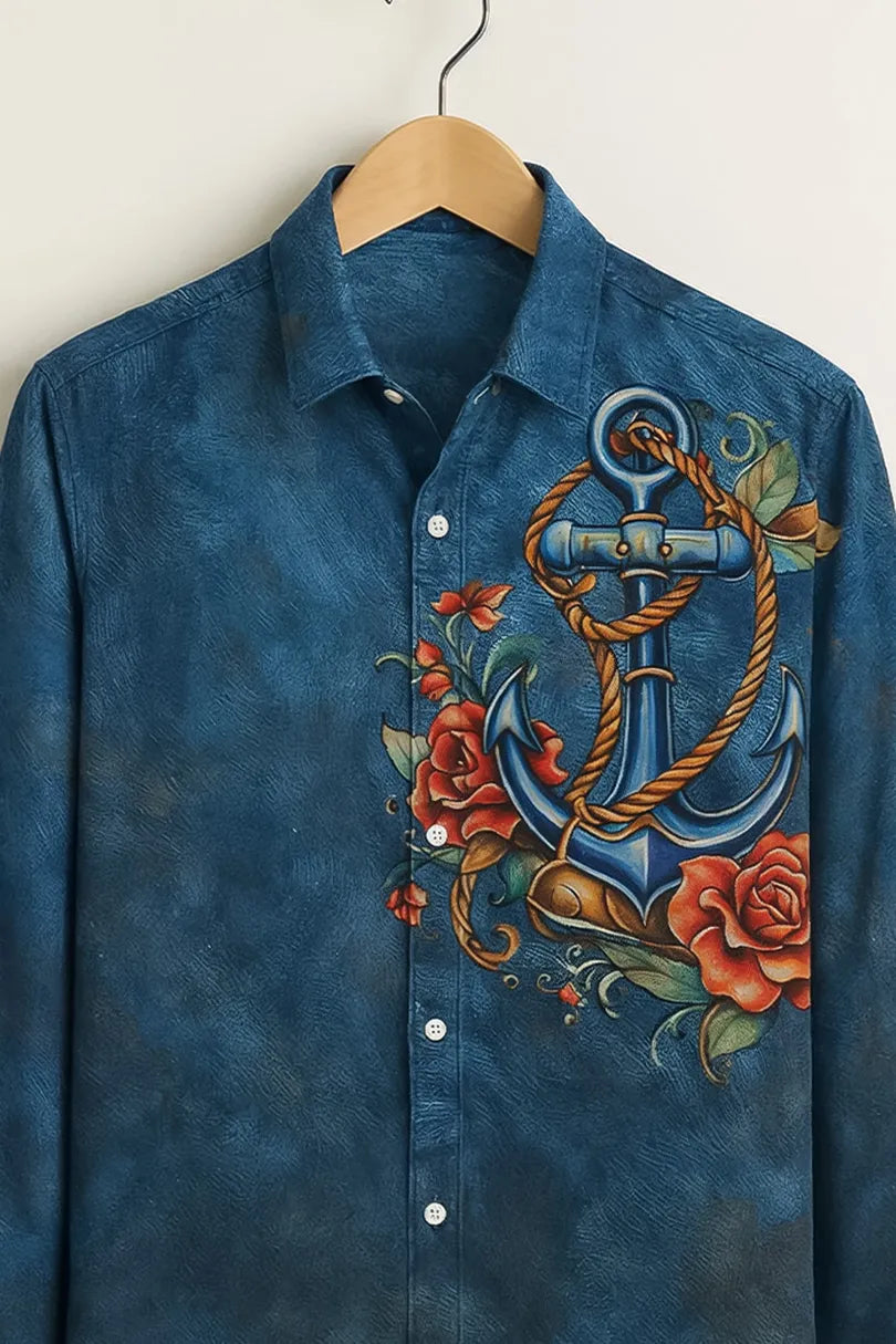 Buy HarbourStreets Navy Blue Anchor Art Premium Full Sleeve Shirt Online In Manipur