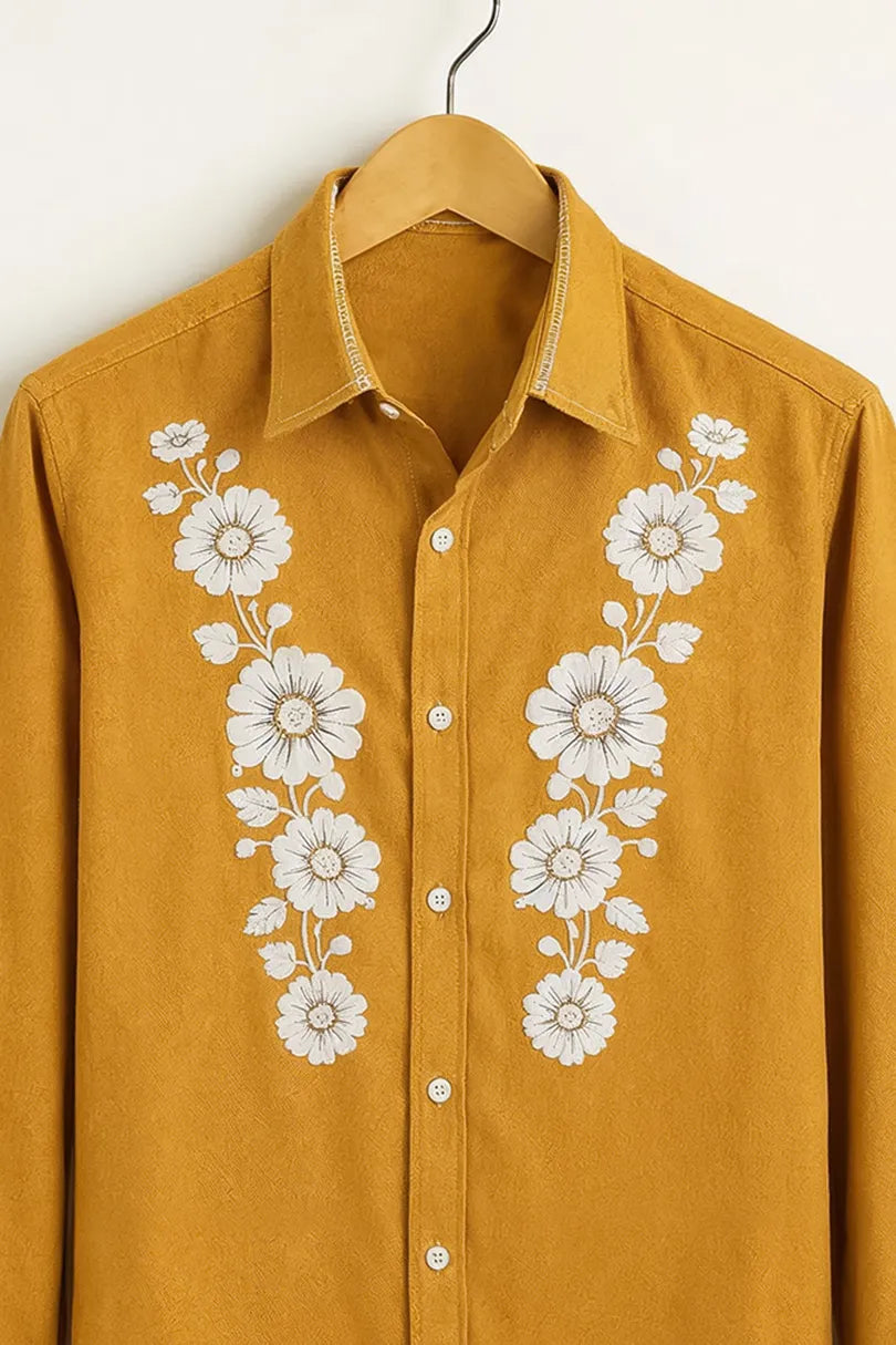Buy HarbourStreets Mustard Floral Embroidered Premium Shirt Online In Manipur