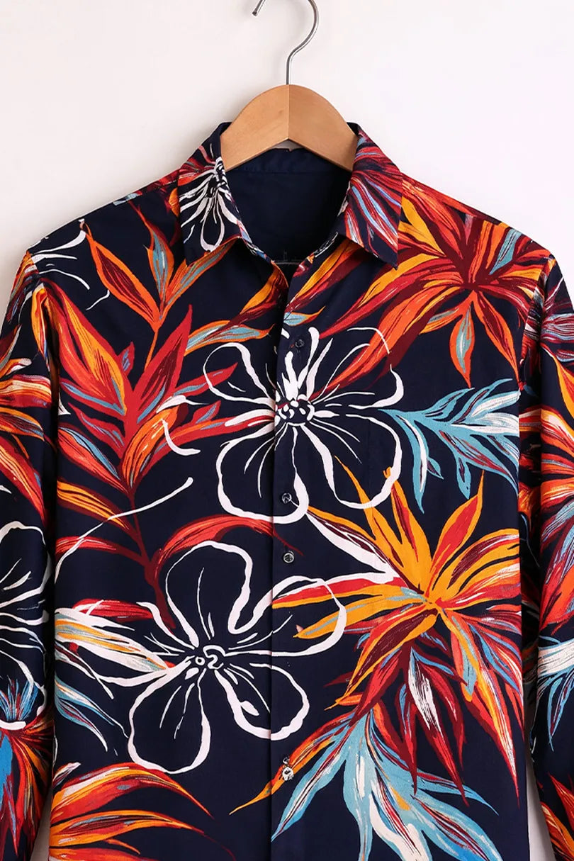 Buy HarbourStreets Navy Tropical Floral Premium Full Sleeve Shirt Online