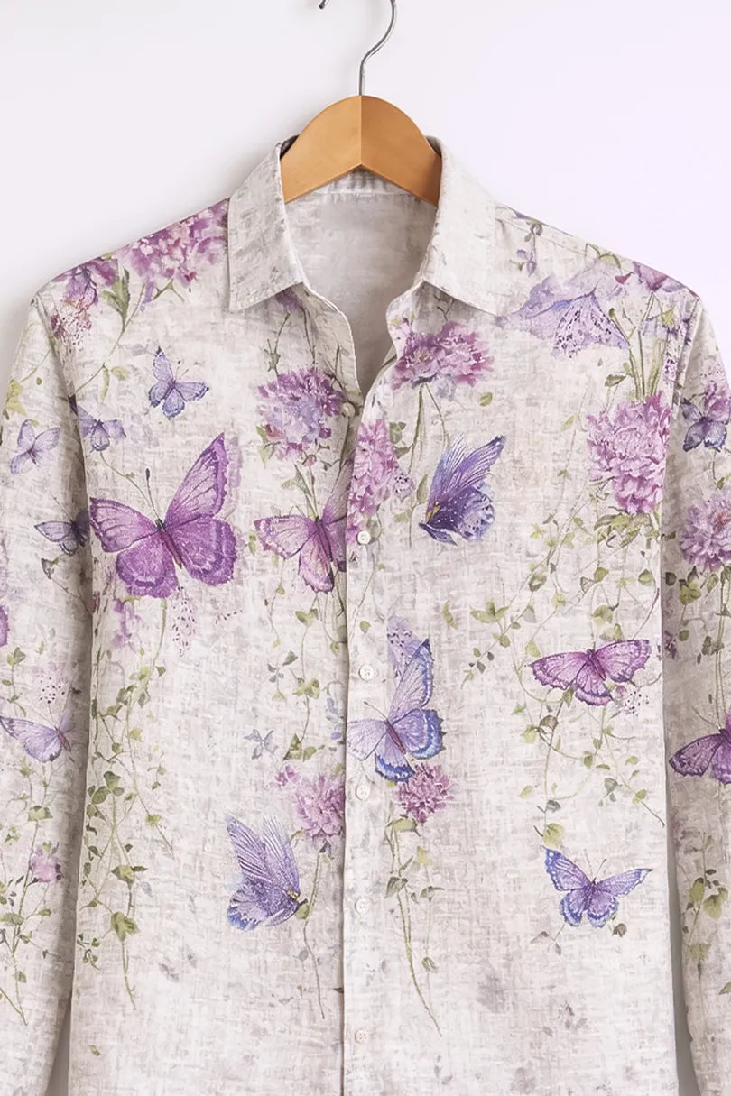 Buy HarbourStreets Luxury Lavender Butterfly Print Shirt Online In Lucknow-Uttarpradesh