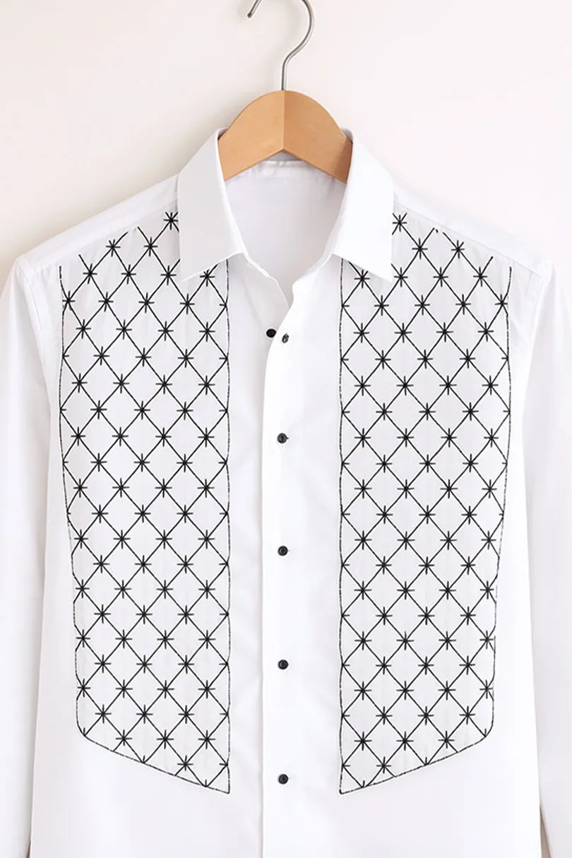 Buy HarbourStreets White Geometric Panel Premium Luxury Shirt Online In Kolkatta