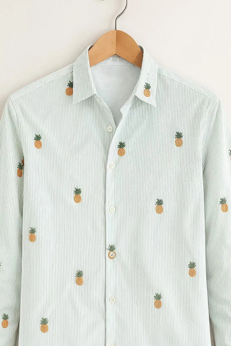 Buy HarbourStreets Mint Pineapple Embroidered Premium Shirt Online In Patna
