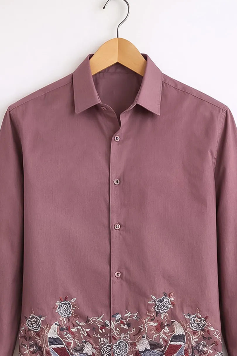 Buy HarbourStreets Mauve Bird Embroidered Premium Shirt Online In Patna
