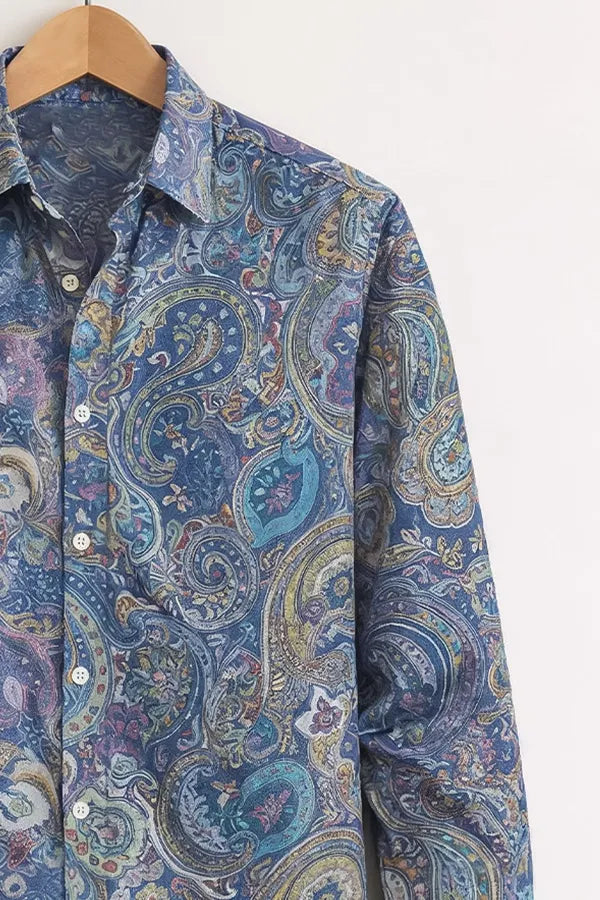 Buy HarbourStreets Luxury Blue Paisley Print Cotton Shirt Online In Agra