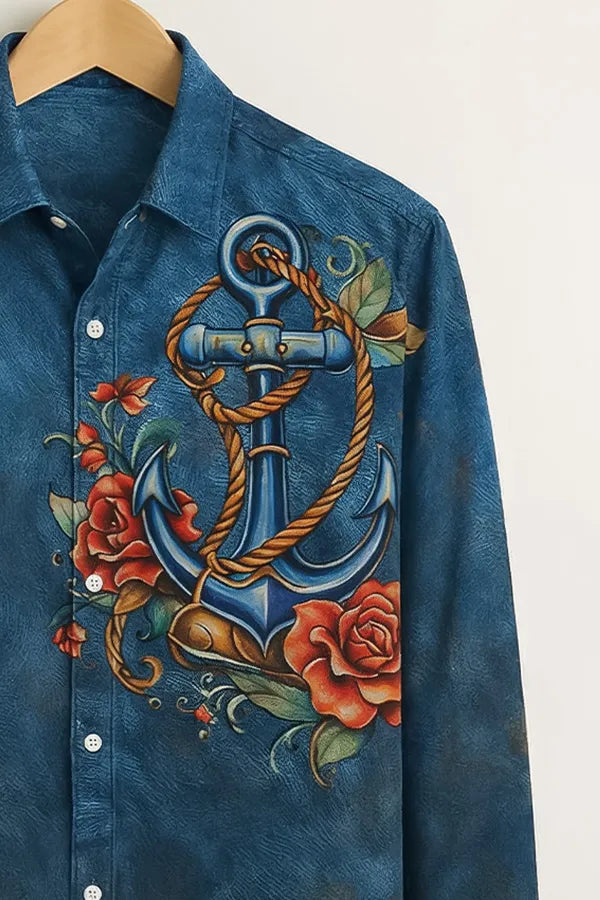 Buy HarbourStreets Navy Blue Anchor Art Premium Full Sleeve Shirt Online In Manipur