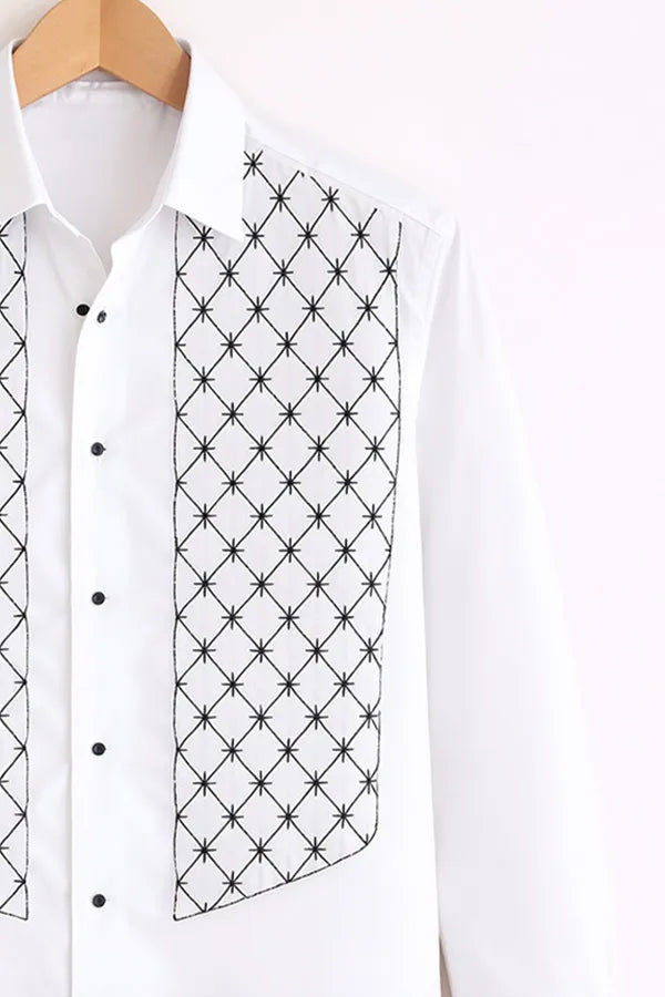 Buy HarbourStreets White Geometric Panel Premium Luxury Shirt Online In Kolkatta
