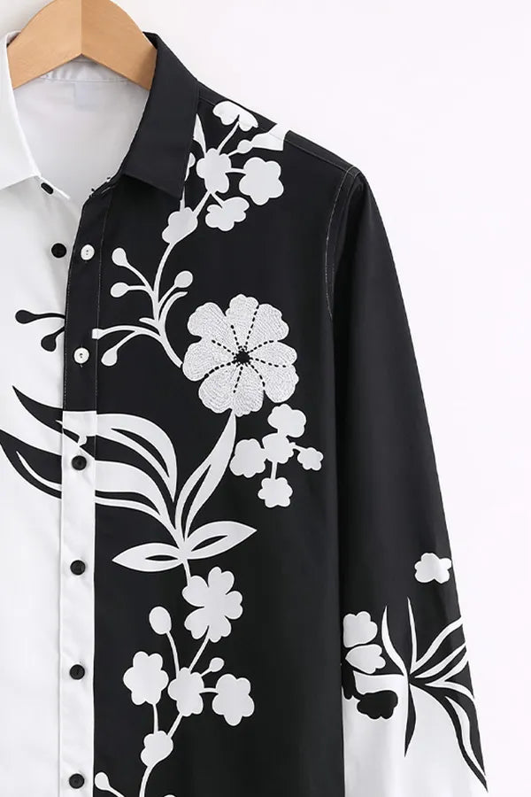 Buy HarbourStreets Luxury Black & White Split Floral Shirt Online In Punjab