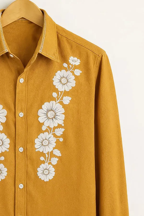 Buy HarbourStreets Mustard Floral Embroidered Premium Shirt Online In Manipur