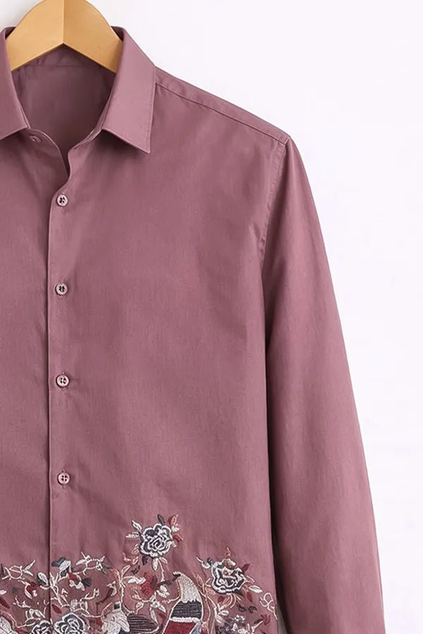Buy HarbourStreets Mauve Bird Embroidered Premium Shirt Online In Patna