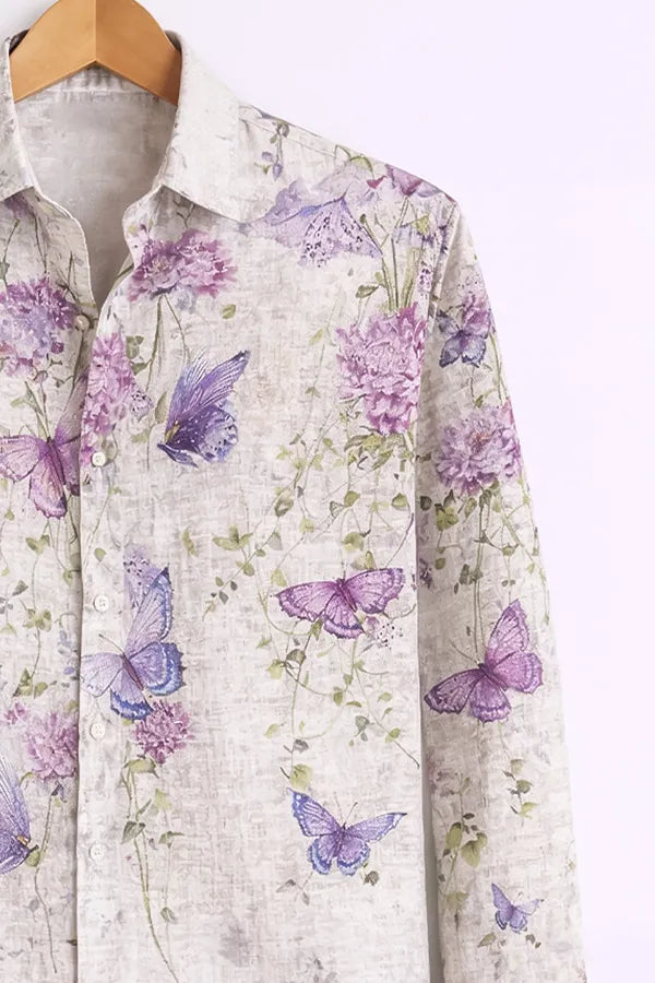 Buy HarbourStreets Luxury Lavender Butterfly Print Shirt Online In Lucknow-Uttarpradesh
