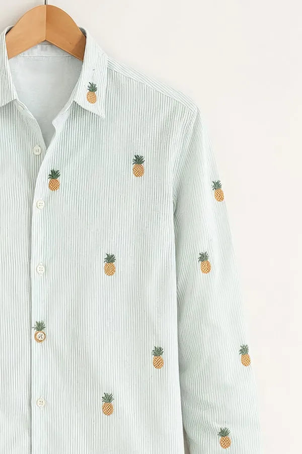 Buy HarbourStreets Mint Pineapple Embroidered Premium Shirt Online In Patna