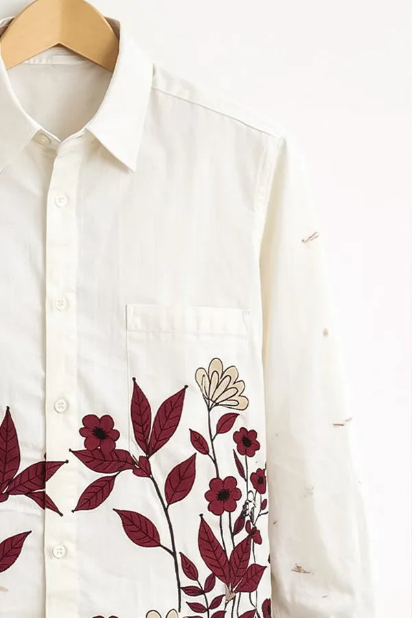 Buy HarbourStreets Luxury White Floral Embroidered Print Shirt Online In Kanpur-up