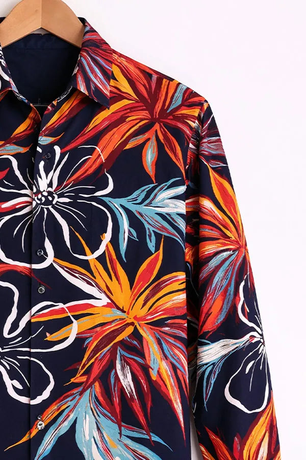Buy HarbourStreets Navy Tropical Floral Premium Full Sleeve Shirt Online