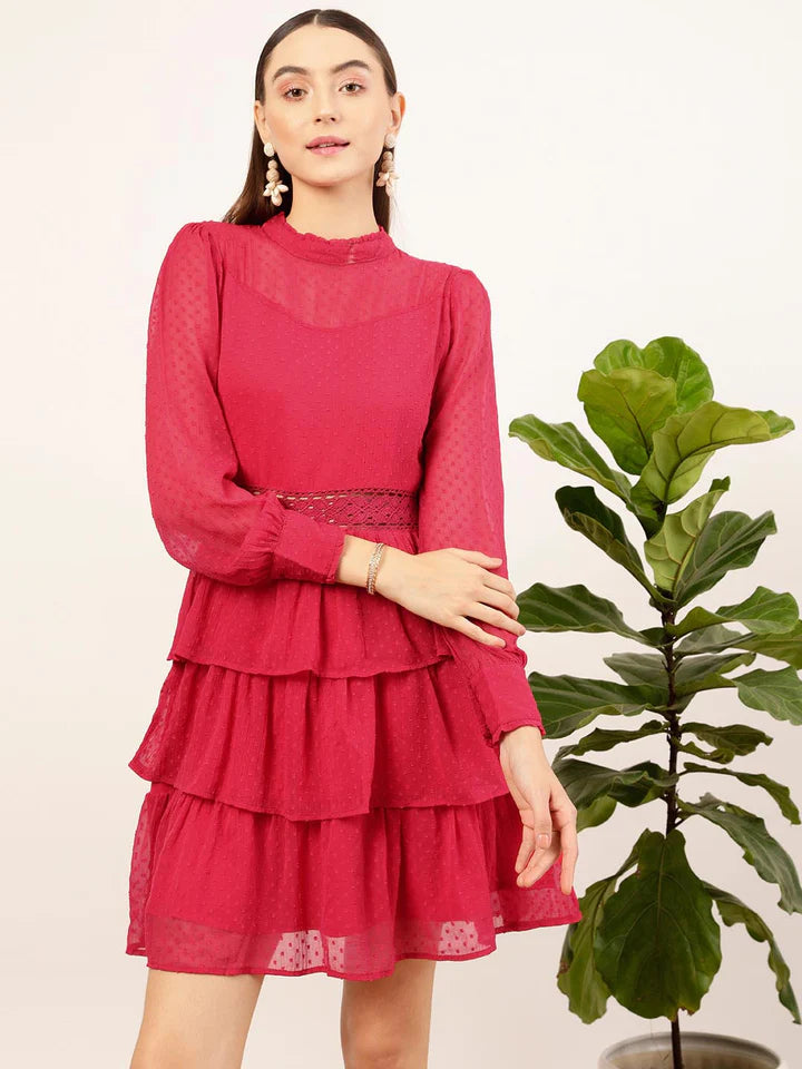 new cherry Ruffle Maxi Style Dress