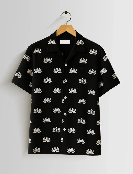 Buy HarbourStreets Black Small Lotus Printed Premium Delhi trend Shirt Online