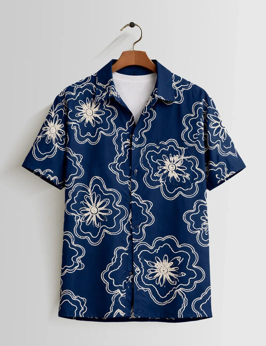 Buy HarbourStreets Blue Outline Premium Half Sleeve Shirt Online In Goa-India