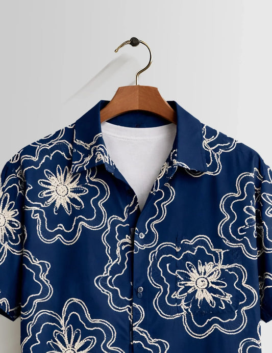 Buy HarbourStreets Blue Outline Premium Half Sleeve Shirt Online In Goa-India