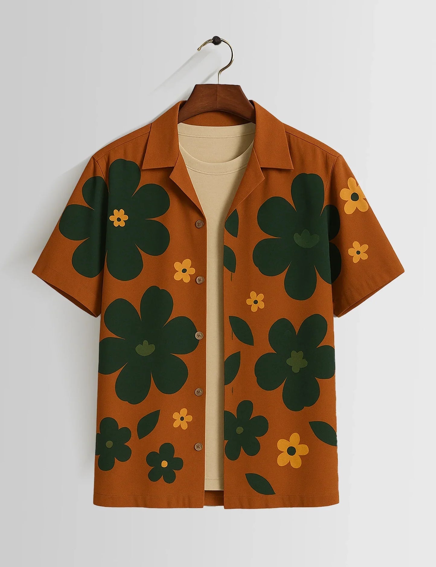 Shop HarbourStreets Brown Big Flower Printed Tamil boy Shirt Online In Chennai