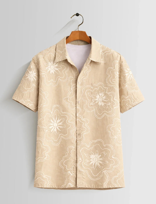 Buy HarbourStreets Goa Style Cream Outline Premium Half Sleeve Shirt Online