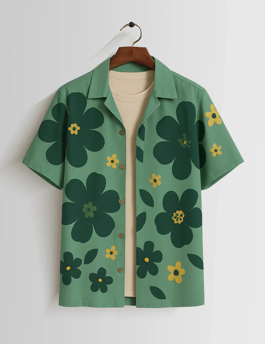 Shop HarbourStreets Tamil Style Green Big Flower Printed Premium Shirt Online In Banglore