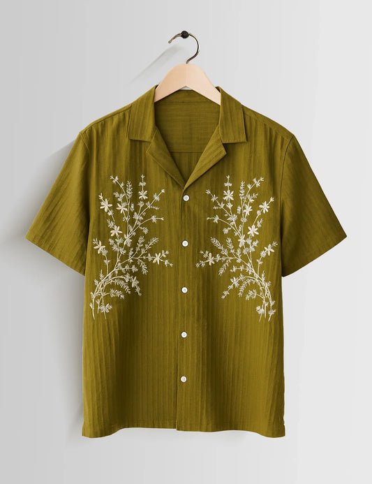 Buy HarbourStreets Leaf Green Flower Printed Premium Banglore Style Shirt Online